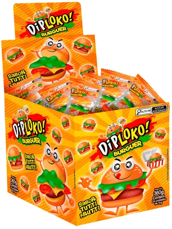 BALA GELATINA DIPLOKO BURGUER GUMMY SABOR TUTTI FRUTTI COM 24